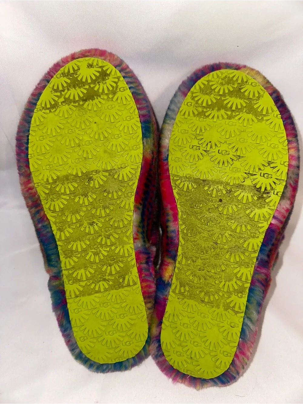 UGG Kids Neon Rainbow Fuzzy Slide Sandals in Multicolor
